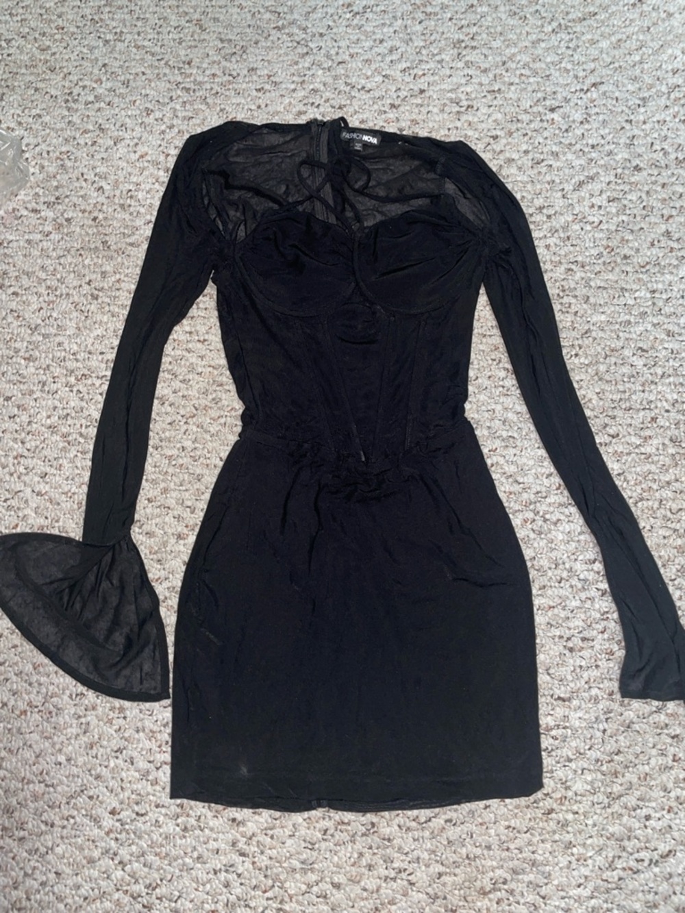 Fashion Nova Black Mesh Lace-Up Dress